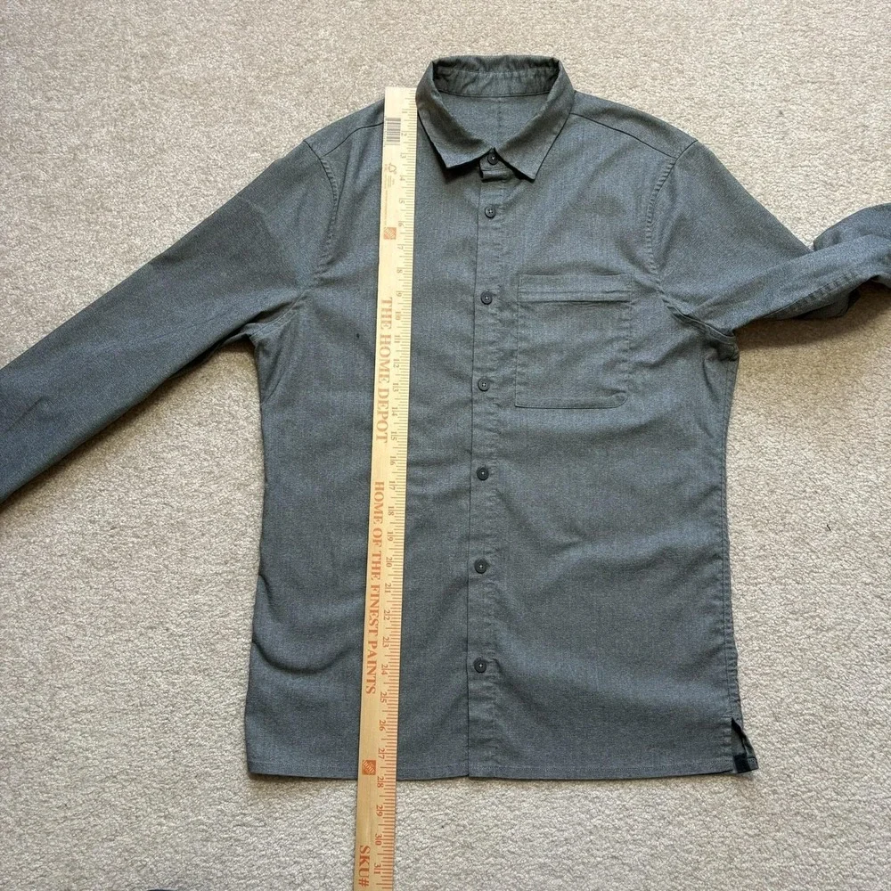 Lululemon‎ Shirt Mens Medium Gray Solid Button Up Long Sleeve Stretch Casual